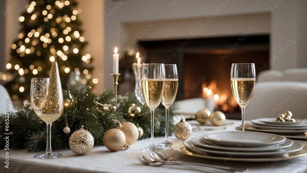 Christmas meal, served on the table with decorations Christmas