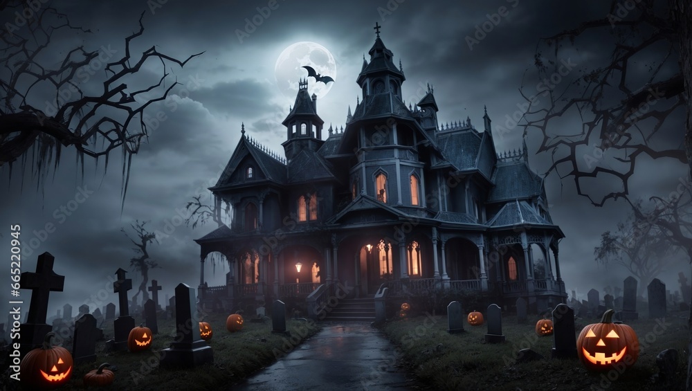 Halloween night scene with castle