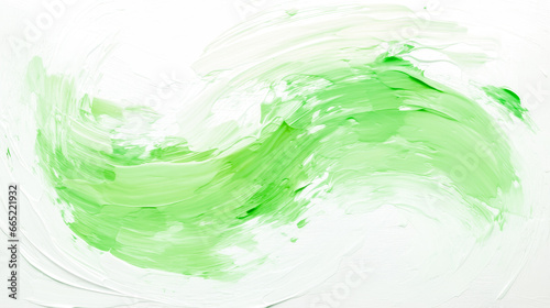 Wave of light green oil brush hand drawn stroke on white background. Abstract varnish splash trace shape. Glossy oil paint smear long line. Template. Neutral background for your design