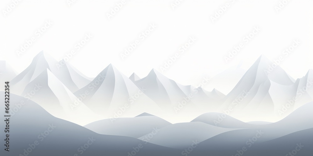 Minimalist light-themed mountain illustration, creating a tranquil and airy atmosphere.