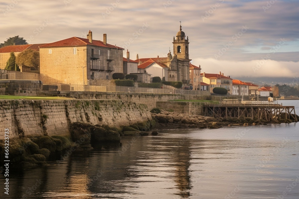 Name of town Cambados in Galicia, Spain against a backdrop. Generative AI