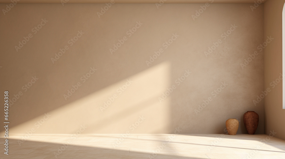 Interior of a earthy pastel painted empty room, with soft warm light coming in from a window, abstract background with room for copy. Interior of a earthy pastel painted empty room, with soft warm light coming in from a window, abstract background with room for copy.