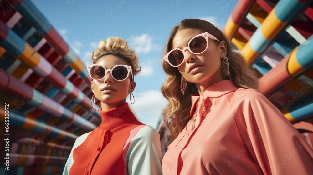 Two girls. Steet wear fashion. Generative AI