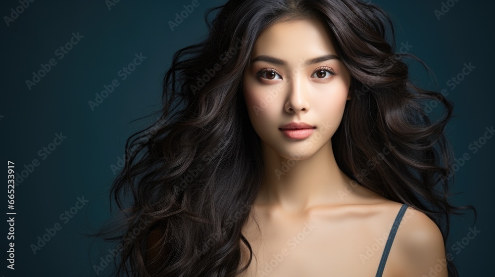 Beautiful young asian woman with clean fresh skin on background, Face care, Facial treatment, Cosmetology, beauty and spa, Asian women portrait