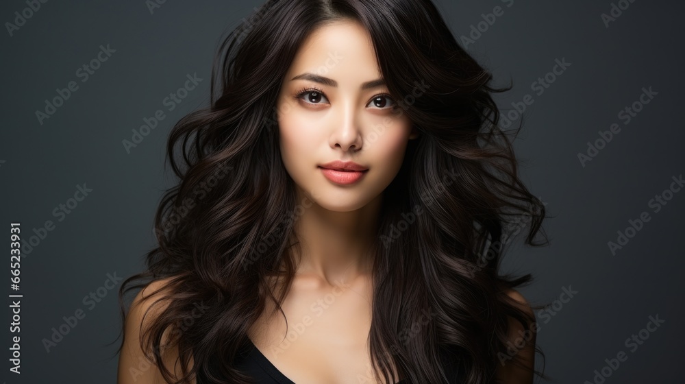 Beautiful young asian woman with clean fresh skin on background, Face care, Facial treatment, Cosmetology, beauty and spa, Asian women portrait