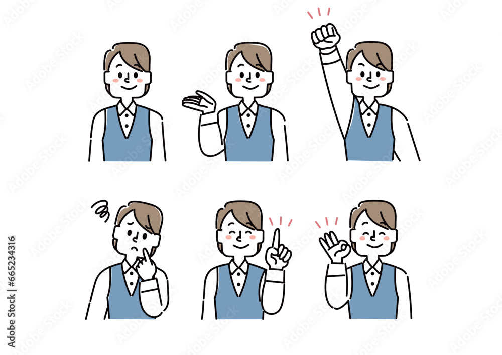 さまざまな表情の会社員の女性のイラストセット さまざまな表情の会社員の女性のイラストセット