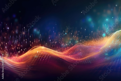 Colorful technology ripple lines in front of dark background, generated by AI