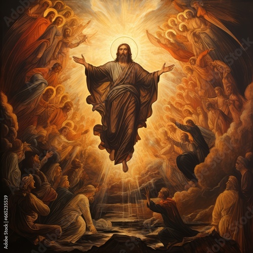 christian theme jesus ascended to heaven illustration material