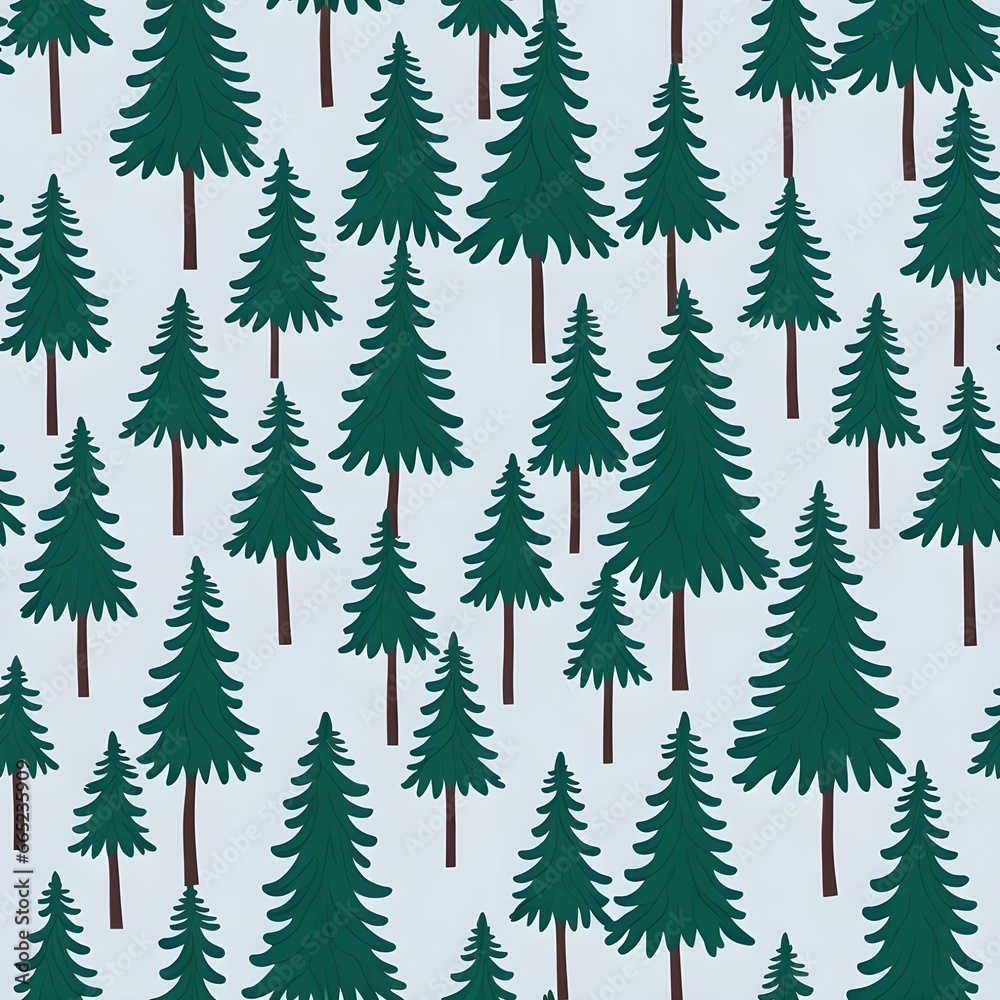 Cartoon Pine Trees. Seamless Tree Pattern For Textile, Fabric, And Design