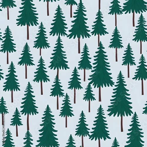 Cartoon Pine Trees. Seamless Tree Pattern For Textile, Fabric, And Design © Arman