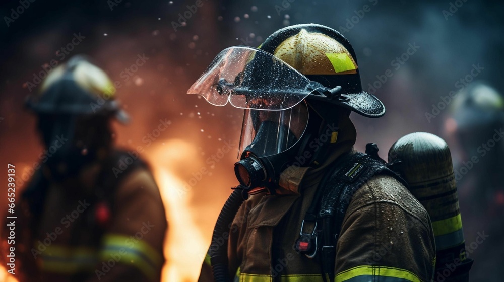 a group of fire fighters are standing by the flames in the dark a group of fire fighters are standing by the flames in the dark