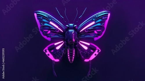 AI generated illustration of a robotic butterfly in neon pink color © Wirestock