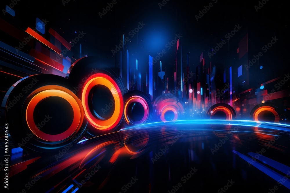 Abstract circle neon lights background. Laser rays.