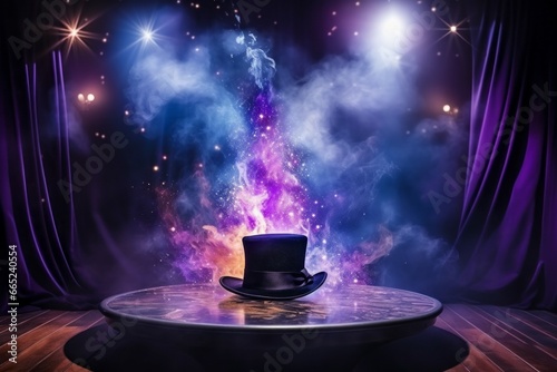 Magician's or wizard's hat. Background with selective focus and copy space