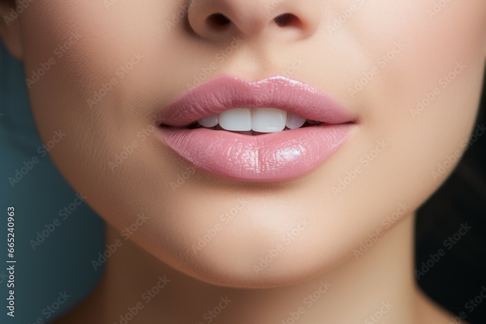 Permanent lip makeup. Background with selective focus and copy space Permanent lip makeup. Background with selective focus and copy space