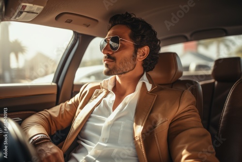 Happy Young Adult Enjoying a Road Trip in a Car. Portrait with selective focus and copy space © top images