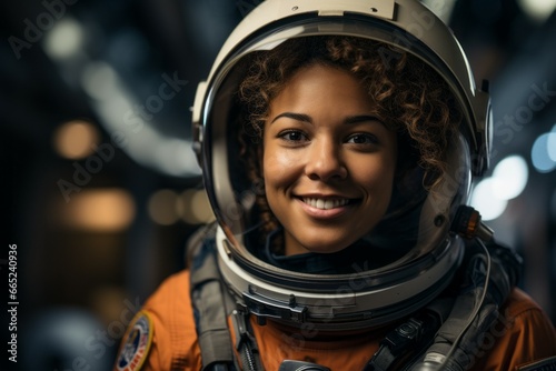 Woman professional astronaut. Top in-demand profession concept. Portrait with selective focus © top images
