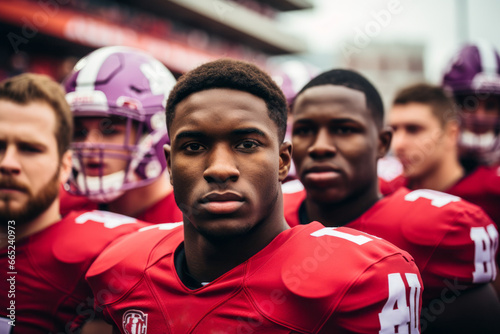 Athlete or football player. Portrait with selective focus and copy space