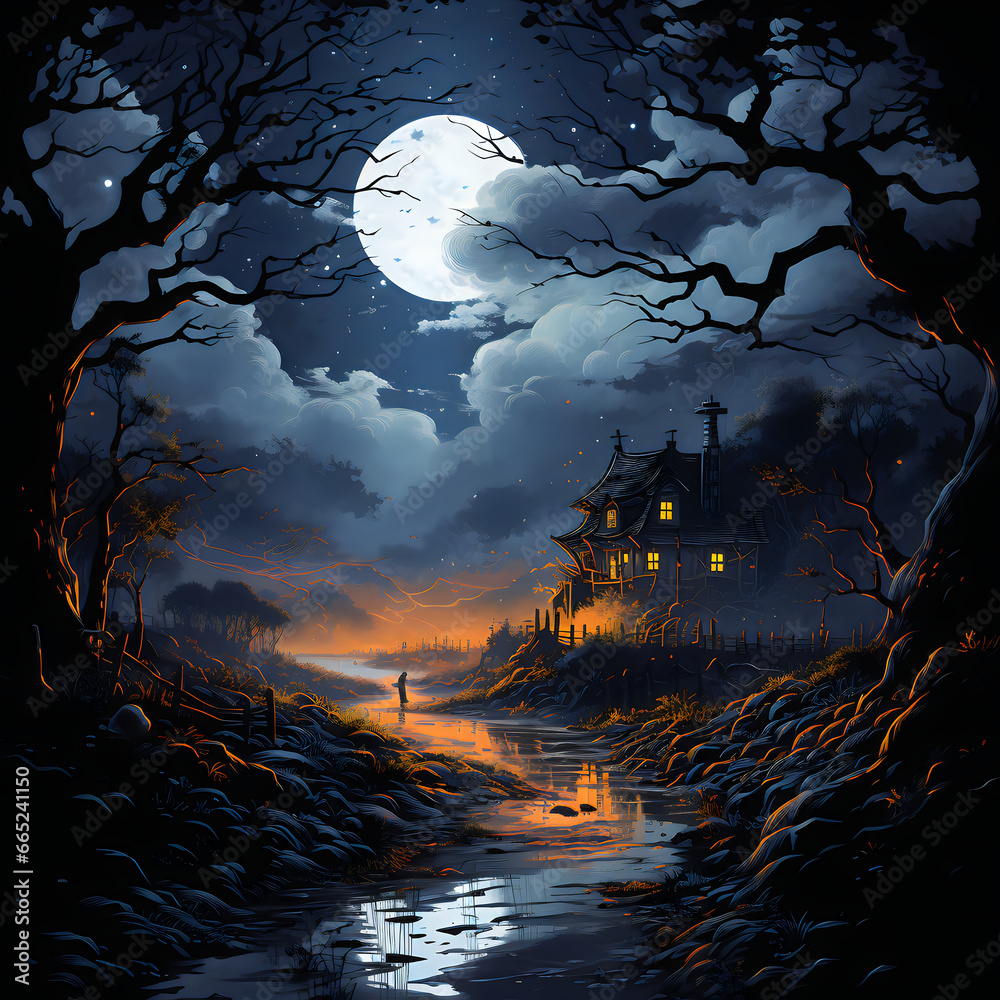 halloween landscape moon