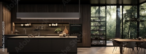 Modern Black and Wood: Stylish Fusion of Wood and Black in Kitchen & Dining © evening_tao