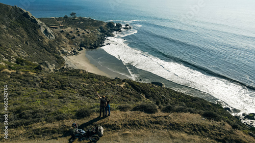 Photography Aerial view of couple on the Stinson Beach area of the Pacific Coastline, Marin