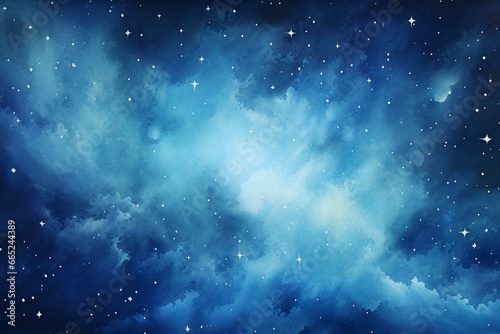 A watercolor artwork depicting a beautiful light blue galaxy and deep space. Generative AI