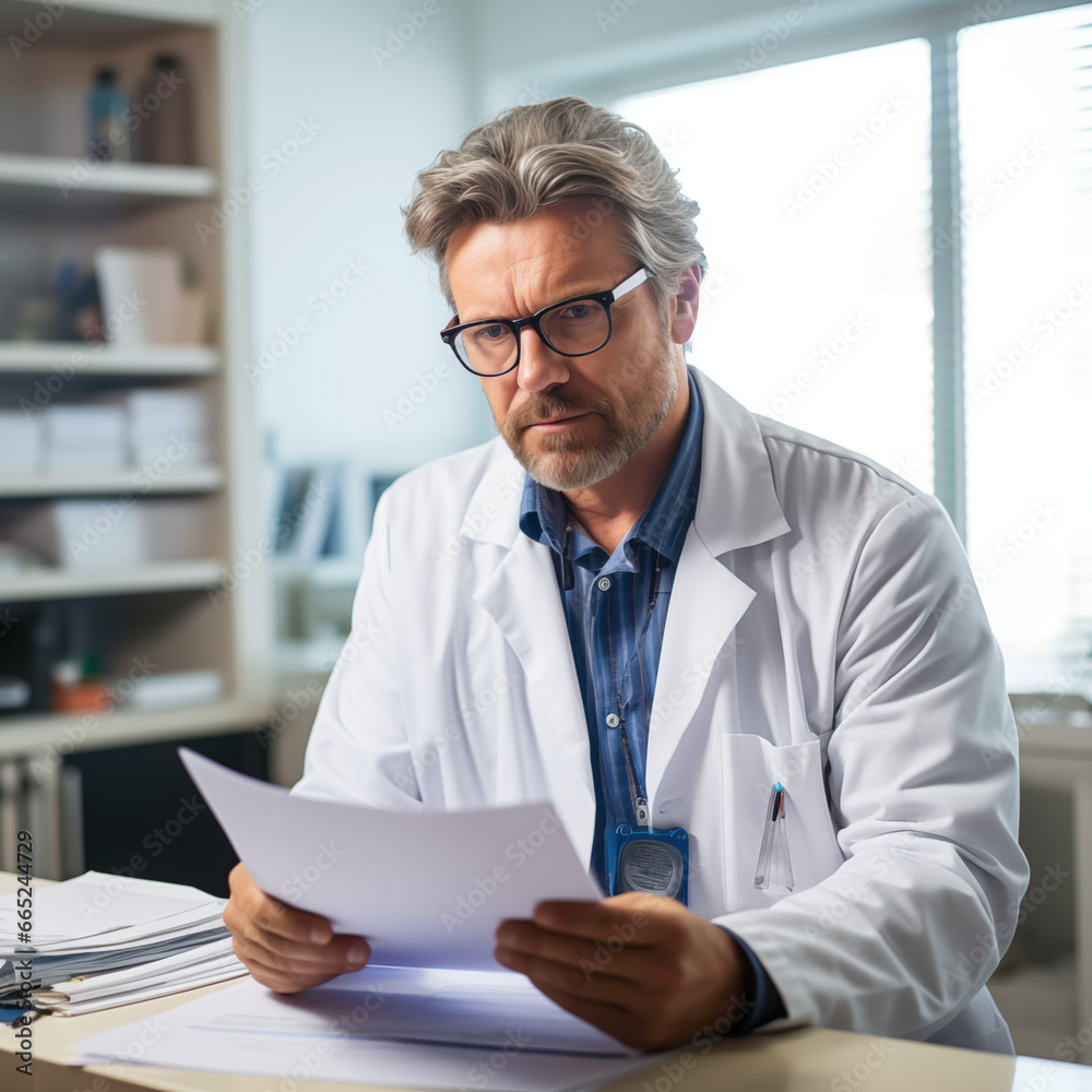 senior doctor with clipboard in office senior doctor with clipboard in office
