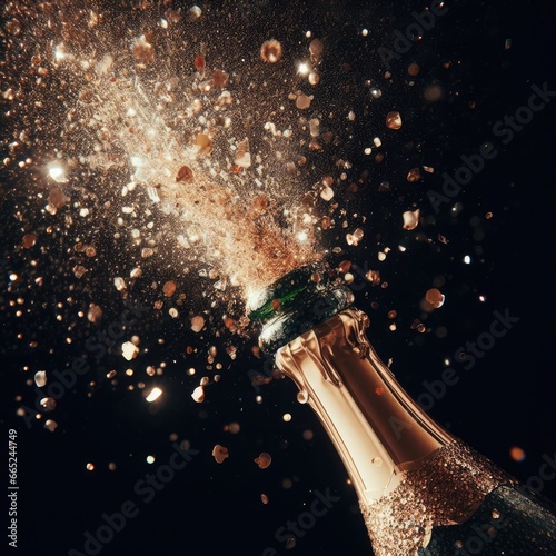 Champagne bottle celebration spray gold. © Let's-Get-Creative
