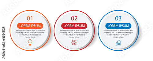 Three step infographic, simple design, lines, colors, icons, 3 parts, suitable for your business presentation