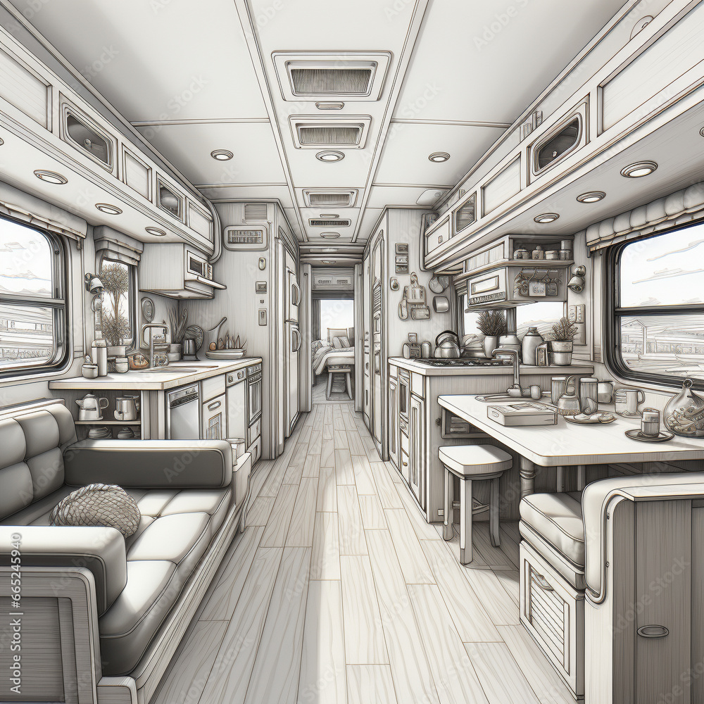 Obraz premium Architectural Drawing of caravan van.