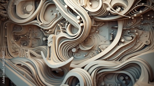 intricate 3D abstract composition with a sense of depth and dimensionality.