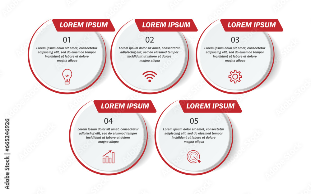 Five step infographic design, simple design, lines, colors, icons, 5 parts, suitable for your business presentation Five step infographic design, simple design, lines, colors, icons, 5 parts, suitable for your business presentation