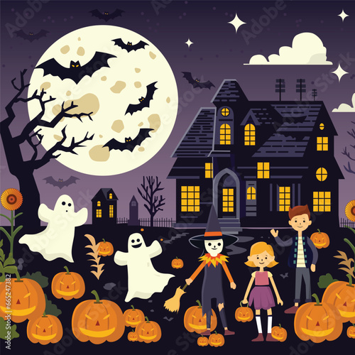 old haunted spooky house with a full moon