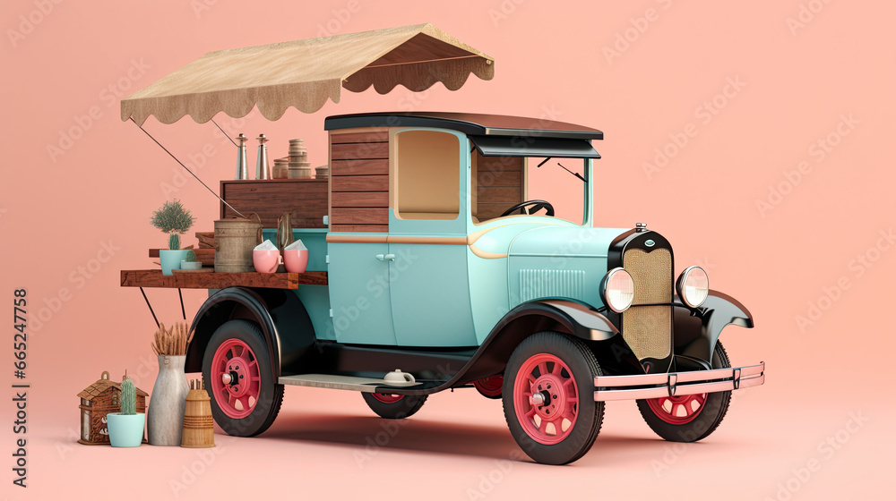 Vintage Model A Type Pickup Truck Coffee Stand Generative AI