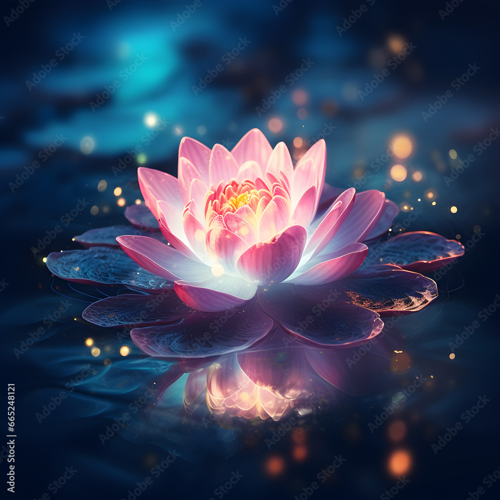 Lotus flower with magical bokeh lights 