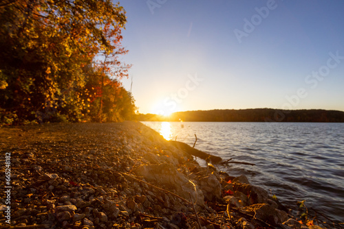 Fall sunset by the lake.