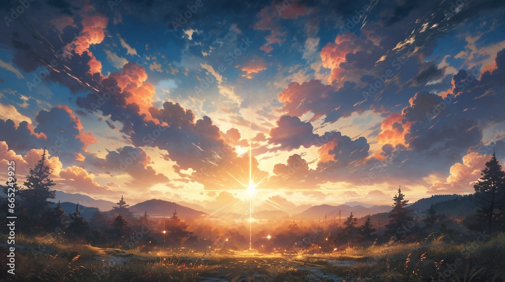 ［AI生成画像］日没の大空、森林16