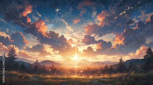 ［AI生成画像］日没の大空、森林16