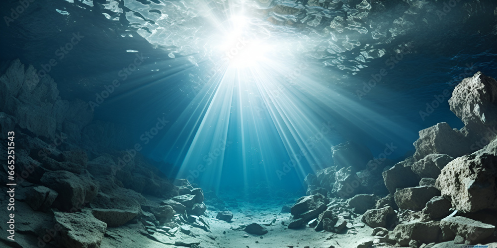 Exploring the Mysteries of Submerged Sun Rays and Their Underwater Beauty background ai generated