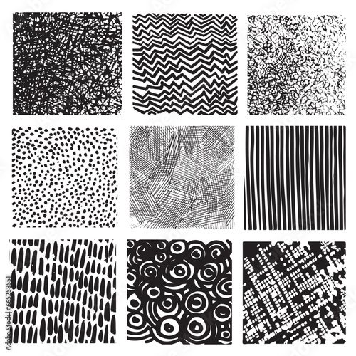 Vector set of hand drawn squares. Sketch, set of textures. Elements for your design
