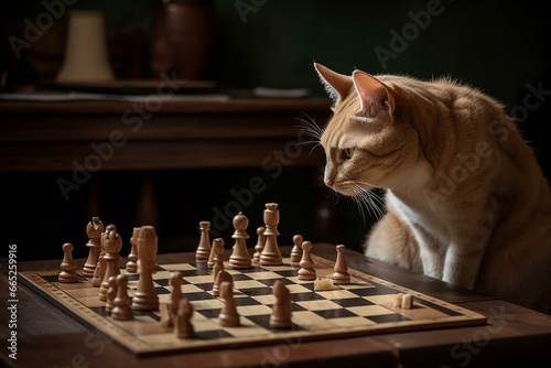 Cat playing chess. Generative AI