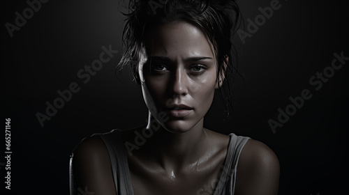 Portrait of a Woman Depicting Extreme Depression, Use in Mental Health Awareness or Support Campaigns