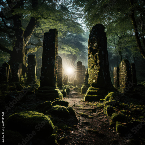 Celtic Forest Clearing Mossy Stones and Ancient 