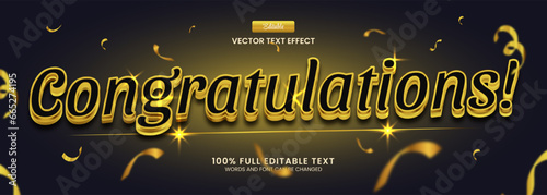 Editable text effect, Congratulations 3d gold text vector illustration