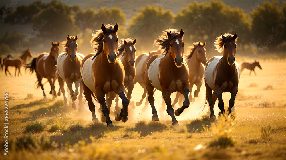 herd of horses on the pasture