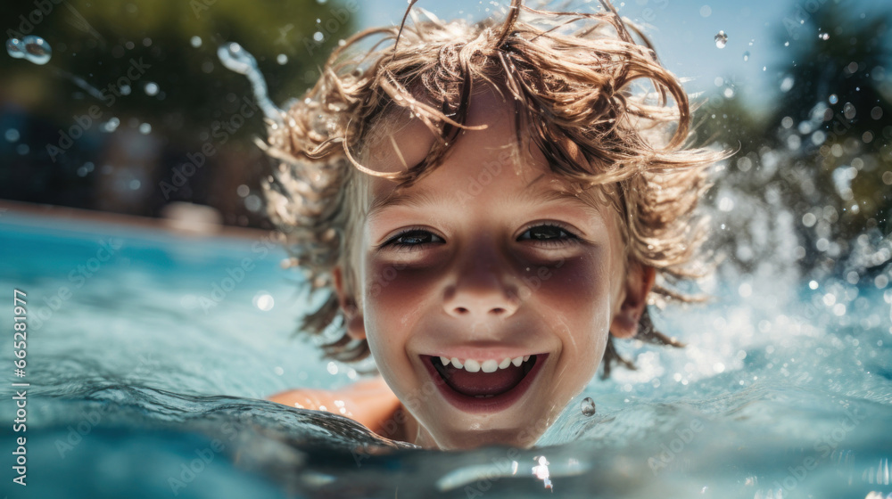 Boy having fun swimming in a pool