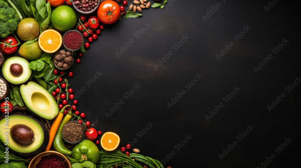 Top view of vegetables on a black background