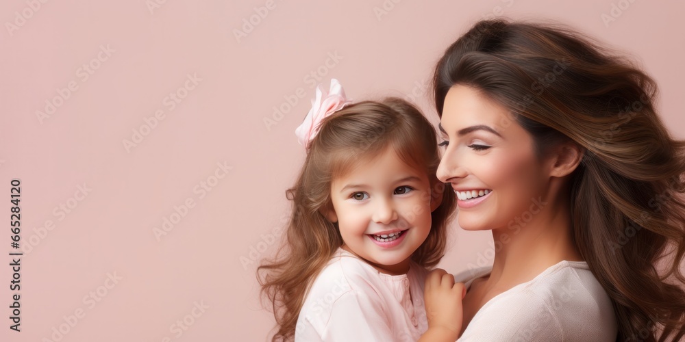mother and kid on pastel background, generative AI mother and kid on pastel background, generative AI