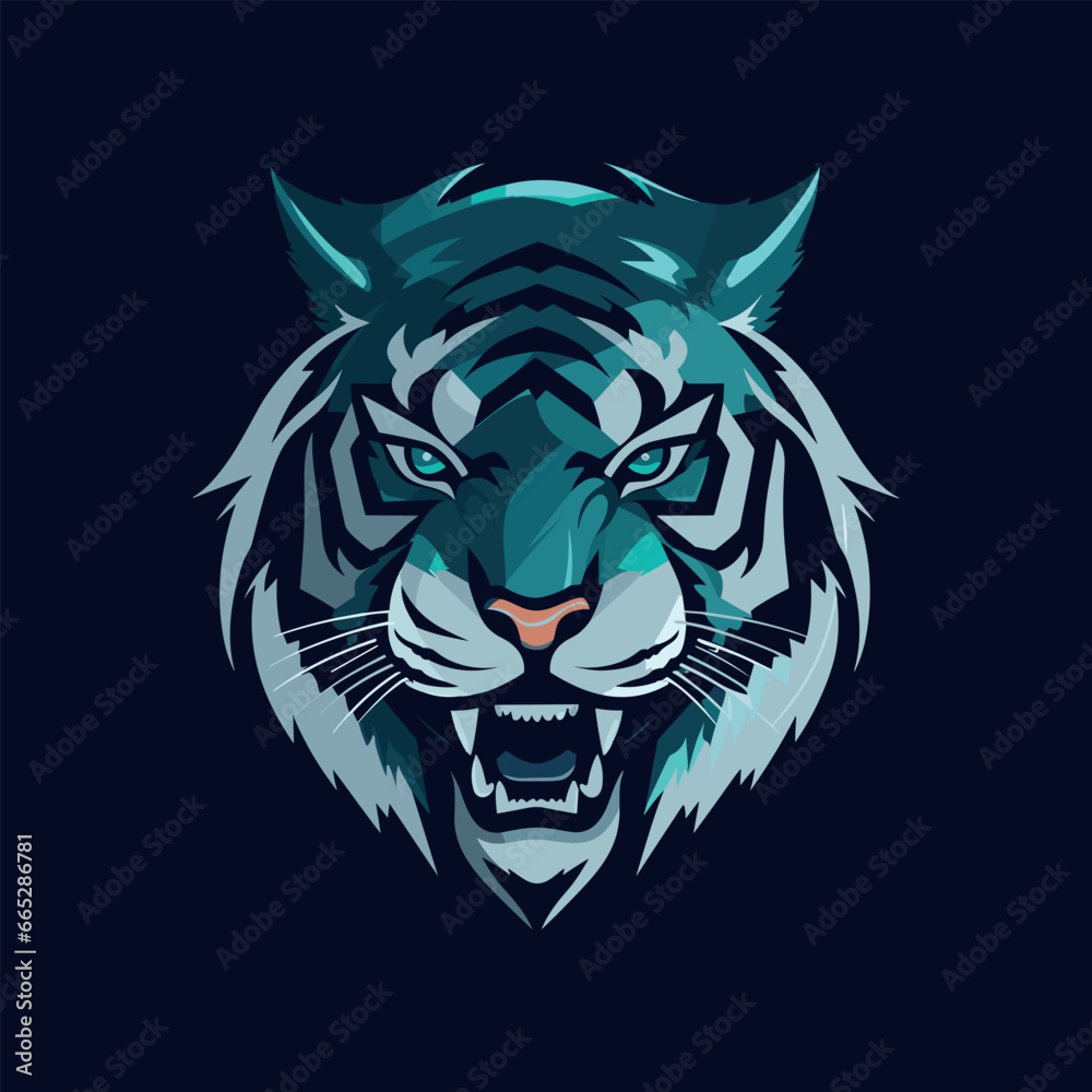 Tiger head mascot logo for a sports team vector icon illustration of an emerald design on dark background