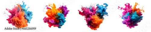 Set of colorful paint splashes Ink in water, Rainbow of colors, isolated on white background. isolated on white and transparent background 